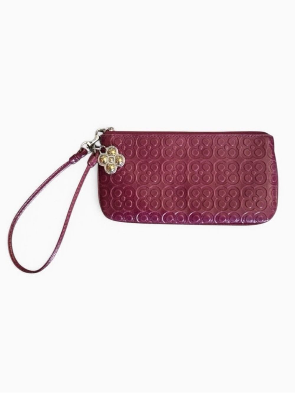 Brighton Burgundy Tooled Leather Wallet Wristlet Clutch